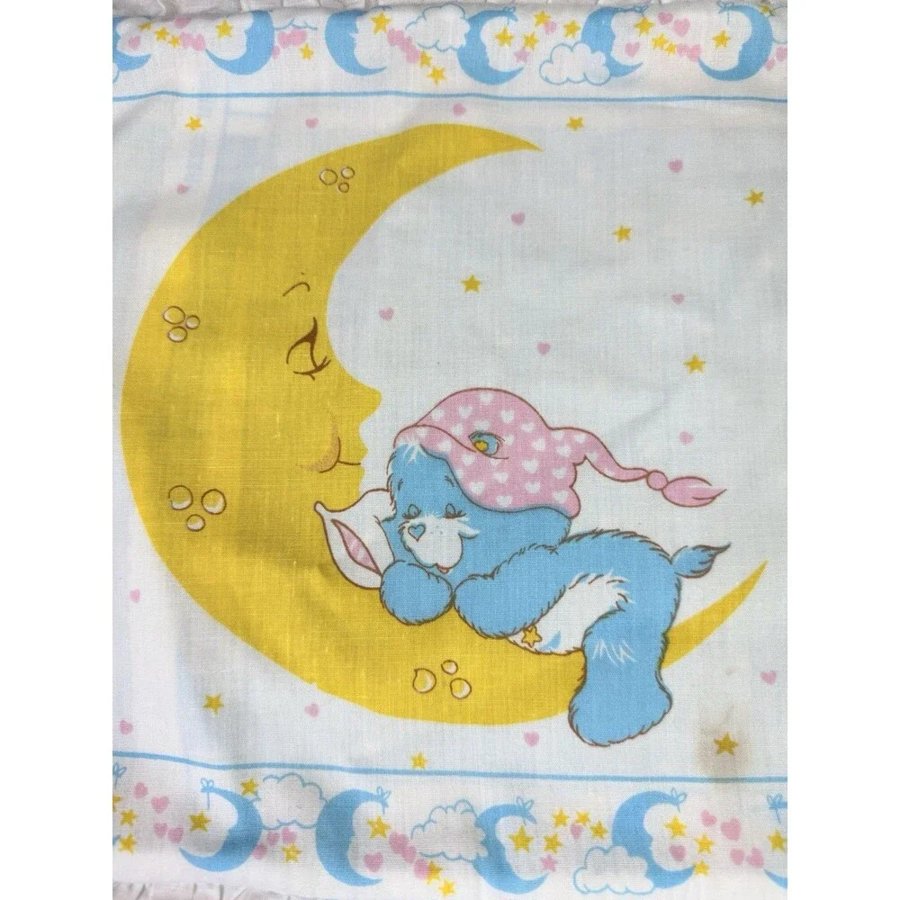 Vintage Care Bears Pillowcase Sham Bedtime Handmade Ruffle Trim 80s Celestial